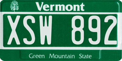 VT license plate XSW892