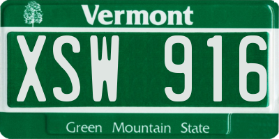 VT license plate XSW916