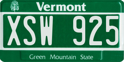 VT license plate XSW925