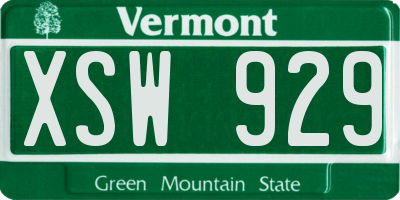 VT license plate XSW929