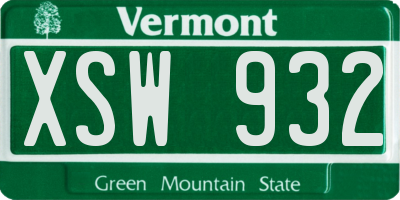 VT license plate XSW932
