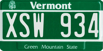 VT license plate XSW934