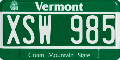 VT license plate XSW985