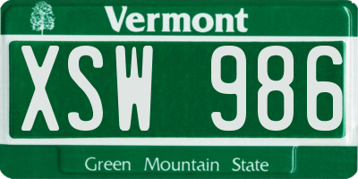VT license plate XSW986