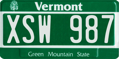 VT license plate XSW987