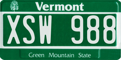 VT license plate XSW988