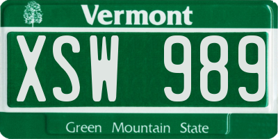VT license plate XSW989