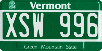 VT license plate XSW996