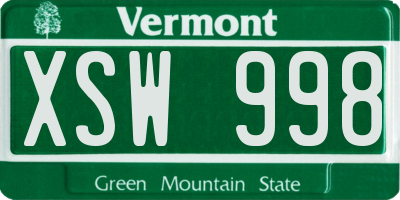 VT license plate XSW998