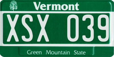 VT license plate XSX039