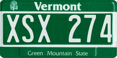 VT license plate XSX274