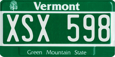 VT license plate XSX598