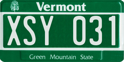 VT license plate XSY031