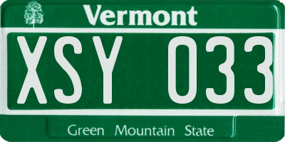 VT license plate XSY033