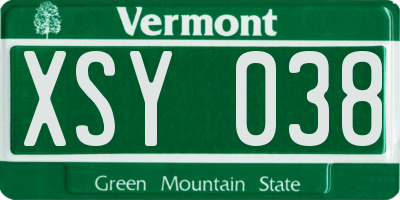 VT license plate XSY038