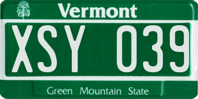 VT license plate XSY039