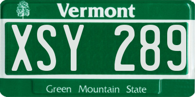 VT license plate XSY289