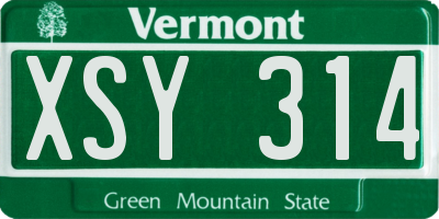 VT license plate XSY314