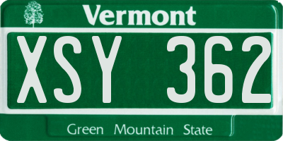 VT license plate XSY362