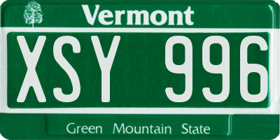 VT license plate XSY996