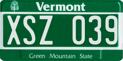 VT license plate XSZ039