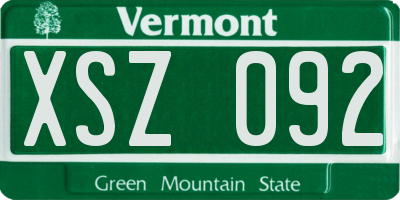 VT license plate XSZ092