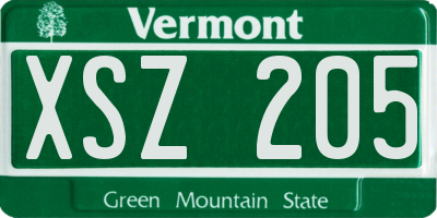 VT license plate XSZ205