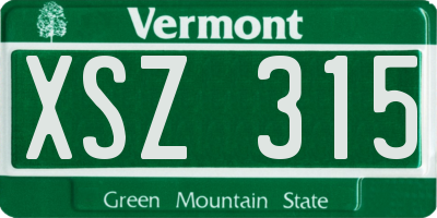 VT license plate XSZ315