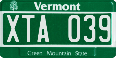 VT license plate XTA039