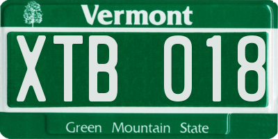 VT license plate XTB018