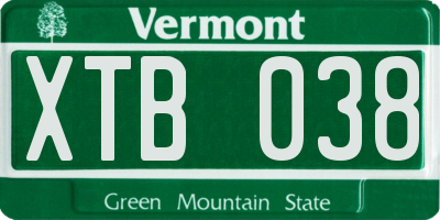 VT license plate XTB038