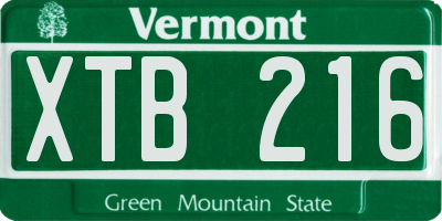 VT license plate XTB216