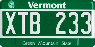 VT license plate XTB233