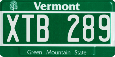 VT license plate XTB289