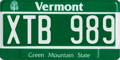 VT license plate XTB989