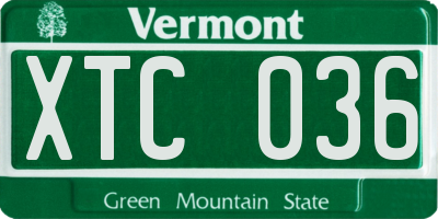 VT license plate XTC036
