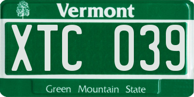 VT license plate XTC039
