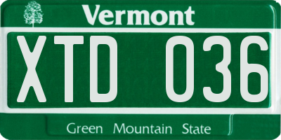 VT license plate XTD036