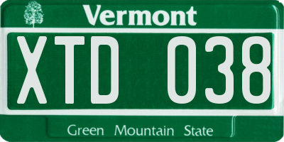VT license plate XTD038