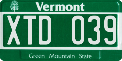 VT license plate XTD039