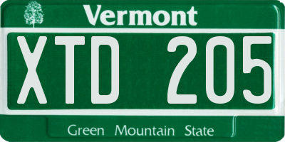 VT license plate XTD205