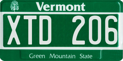 VT license plate XTD206