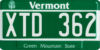 VT license plate XTD362