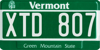 VT license plate XTD807