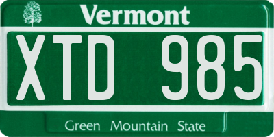 VT license plate XTD985