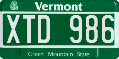 VT license plate XTD986