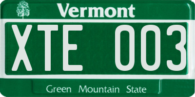 VT license plate XTE003