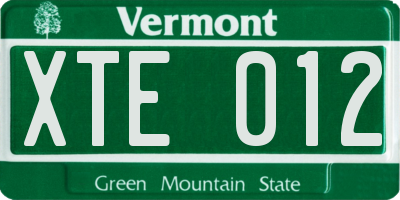 VT license plate XTE012