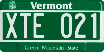 VT license plate XTE021
