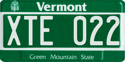 VT license plate XTE022